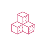 Three pink sugar cubes stacked together