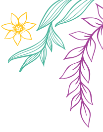 Floral illustration with colorful leaves and flower