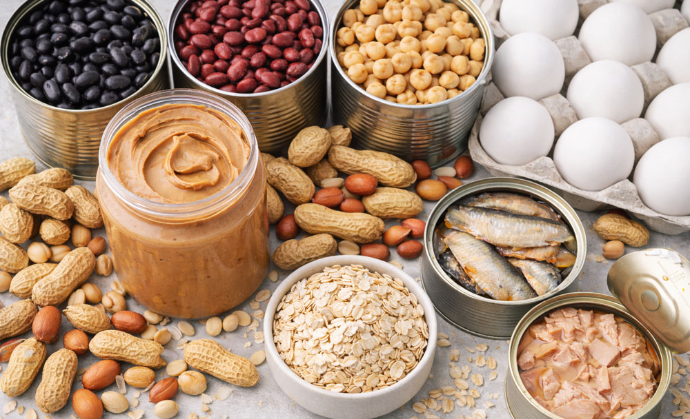 variety of canned and jarred foods