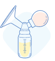 Breast pump transferring liquid into a feeding bottle